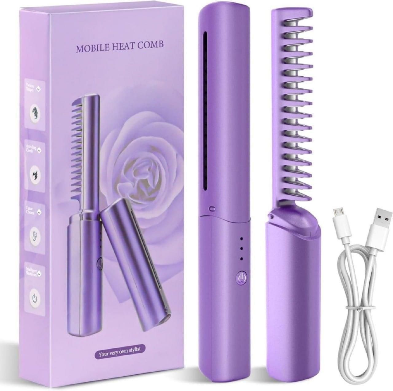 Meneflix Portable Mini Hair Straightener Cordless Rechargeable Mini Adjustable Hair Straightener Hot Comb new1wu-ts