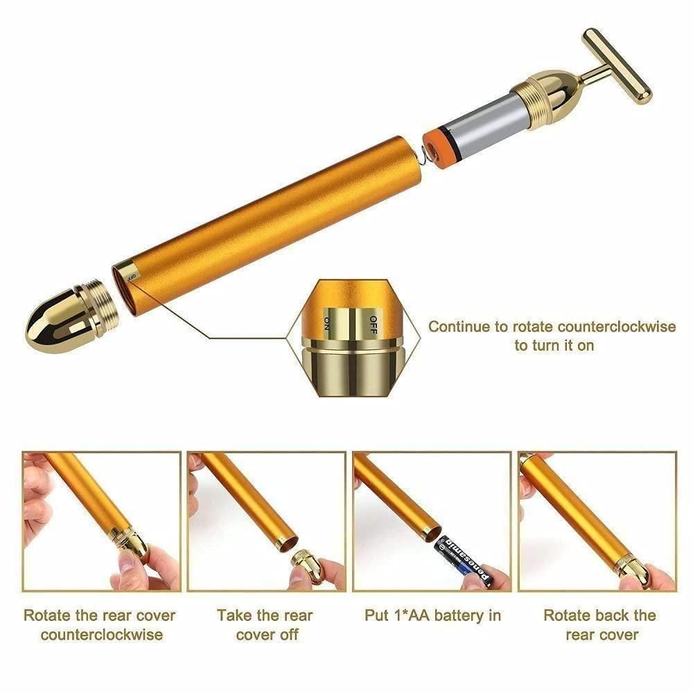 24K Gold Energy Beauty Bar Electric Facial Massage Roller Orrizon India