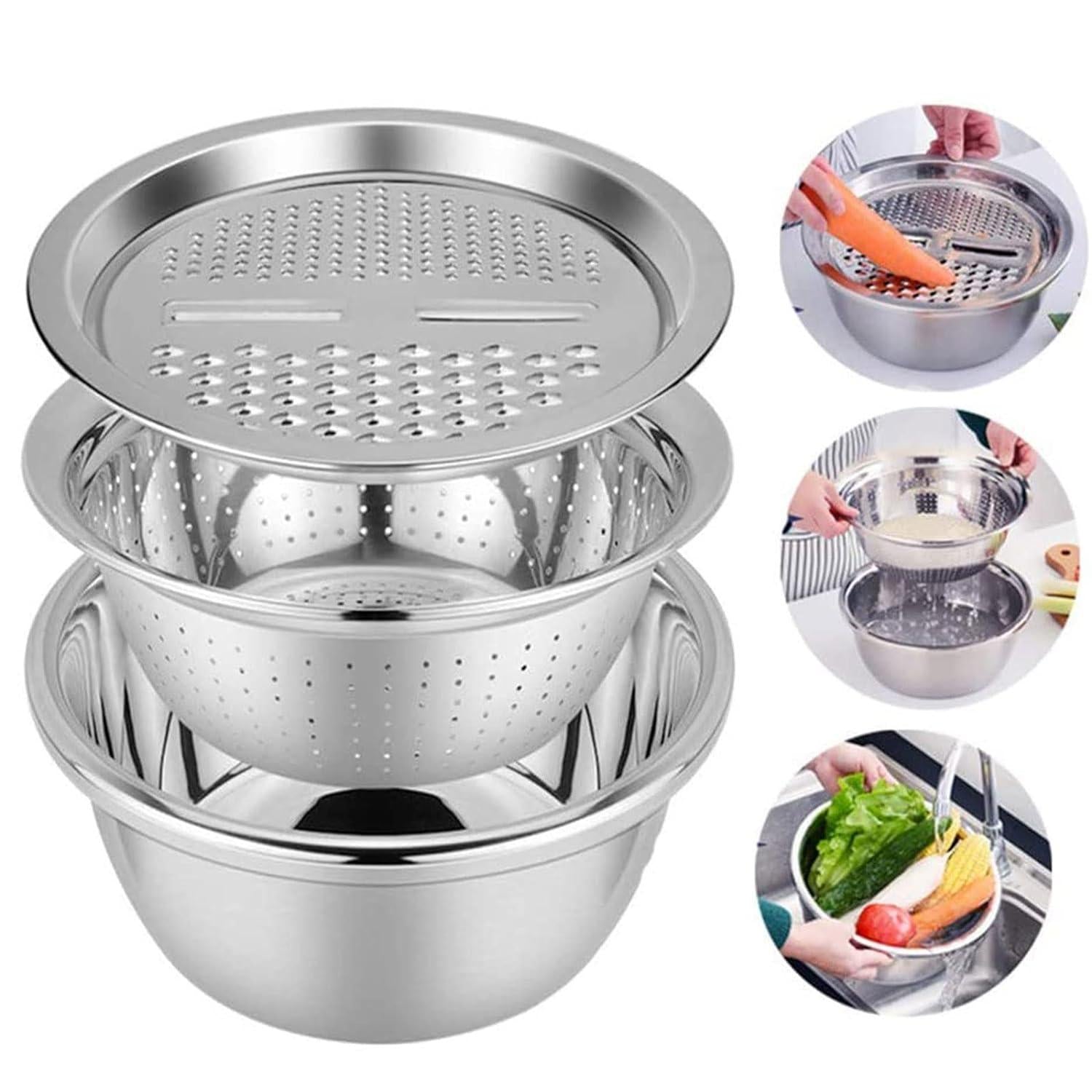 3 in 1 Multifunctional Grater Basin Stainless Steel Colanders Set new1wu-ts