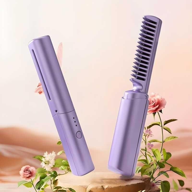 Meneflix Portable Mini Hair Straightener Cordless Rechargeable Mini Adjustable Hair Straightener Hot Comb new1wu-ts