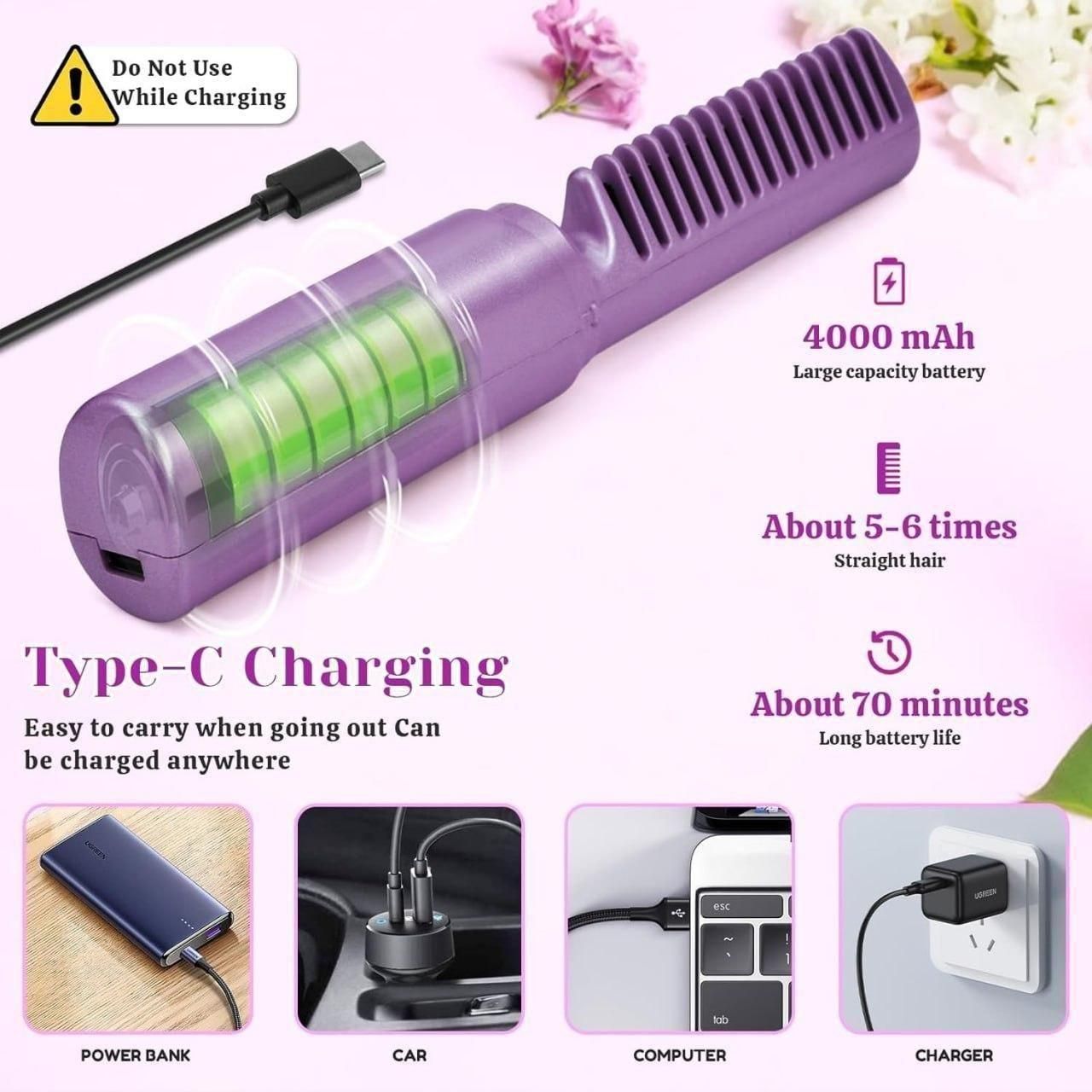 Meneflix Portable Mini Hair Straightener Cordless Rechargeable Mini Adjustable Hair Straightener Hot Comb new1wu-ts