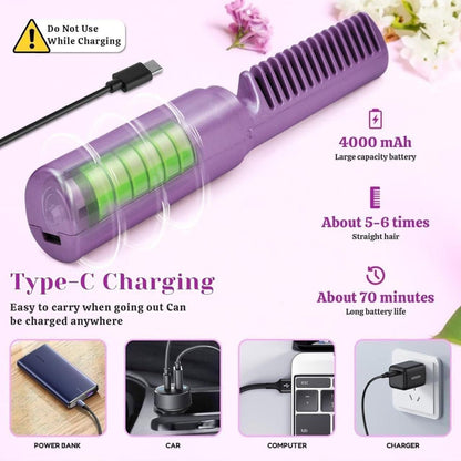 Meneflix Portable Mini Hair Straightener Cordless Rechargeable Mini Adjustable Hair Straightener Hot Comb new1wu-ts