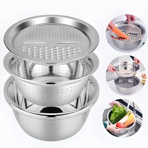 3 in 1 Multifunctional Grater Basin Stainless Steel Colanders Set new1wu-ts