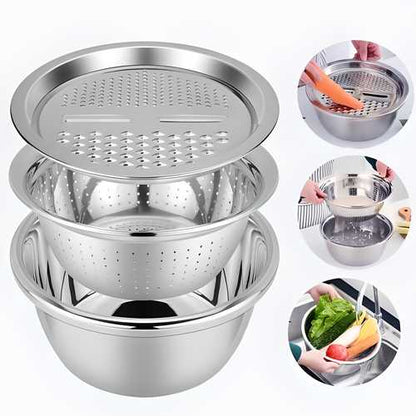 3 in 1 Multifunctional Grater Basin Stainless Steel Colanders Set new1wu-ts